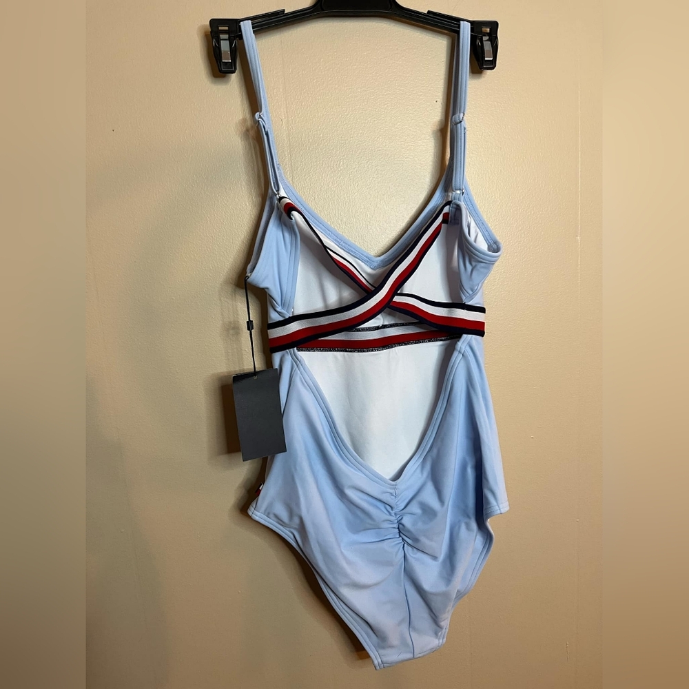 Tommy Hilfiger Chambray Blue One Piece Medium Swimsuit - Picture 2 of 7